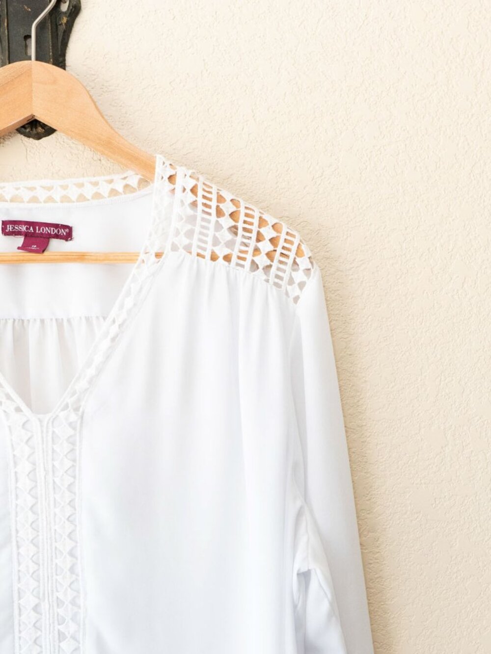 Jessica London Blouse Womens 18 White Lace Trim V Neck Long Sleeve Plus Size - Picture 6 of 16